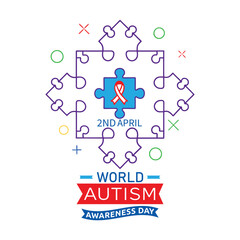 2nd April World Autism Awareness Day Concept With Puzzle Pieces Symbol Of Autism Flat Illustration