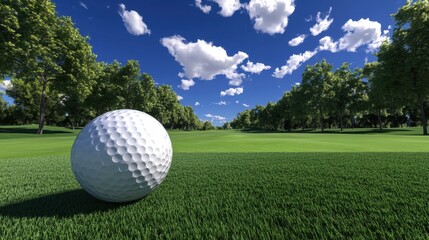 Fototapeta premium A golf ball in mid-flight, captured against the backdrop of a pristine course.