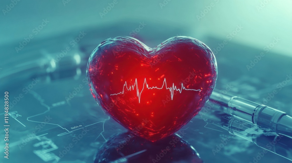 Fototapete Glowing red heart with dynamic cardiogram on a medical background symbolizing life and health monitoring. Generative AI