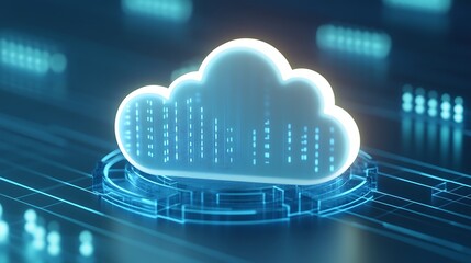 Futuristic Cloud Icon With Data Streams and Digital Connections in a Modern Technology Background