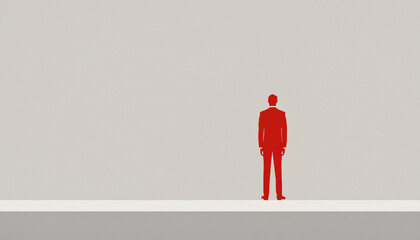 Obraz premium Flat illustration of a red silhouette of a man on a gray background, symbolizing loneliness