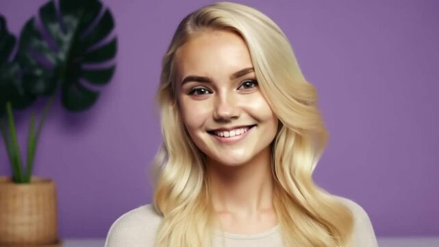 una joven chica rubia saludando con la mano