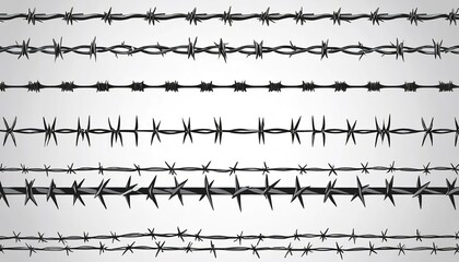 Collection of Barbed Wire Seamless Borders, Various Styles, Black and White, Graphic Design Elements, Vector Illustration,        
