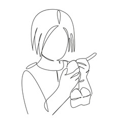 One continuous single drawing line art flat doodle child, easter, childhood, girl, lifestyles, easter egg, painting - activity, craft. Isolated image hand draw contour on a white background, hand draw