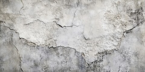Fototapeta premium Textured aged gray concrete wall with cracks and rough surface, light and dark gray tones, centered for ample text space.