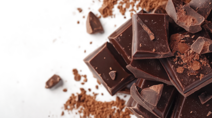chocolate pieces isolated on a white background
