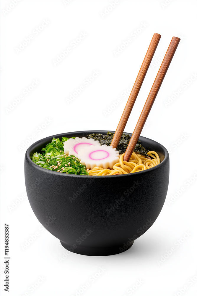 Wall mural Bowl of ramen with chopsticks, isolated on white background