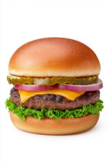 Burger with fries on the side, isolated on white background