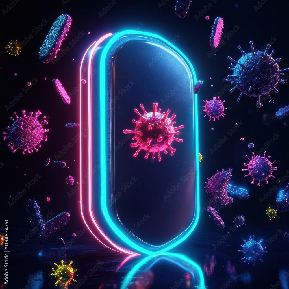 Leinwandbilder shield designed to deflect harmful microbes with bright neon colors in a futuristic setting. generat