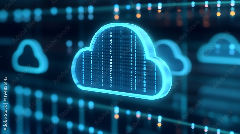 Poster futuristic cloud technology with digital data flow representing cloud computing and big data concept