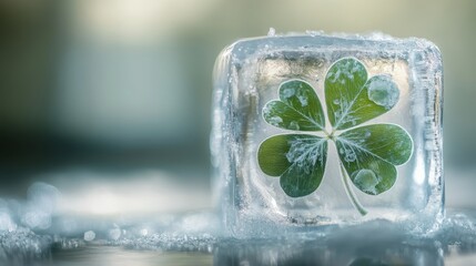 Green four leaf clover in ice,white background,Patricks day watercolor clipart,Spring flower pattern,Many shamrock plants,the Irish happy background.