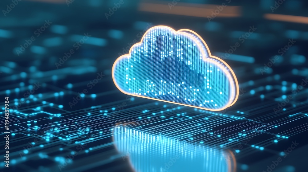 Poster futuristic digital cloud icon on abstract circuit background representing cloud computing technology