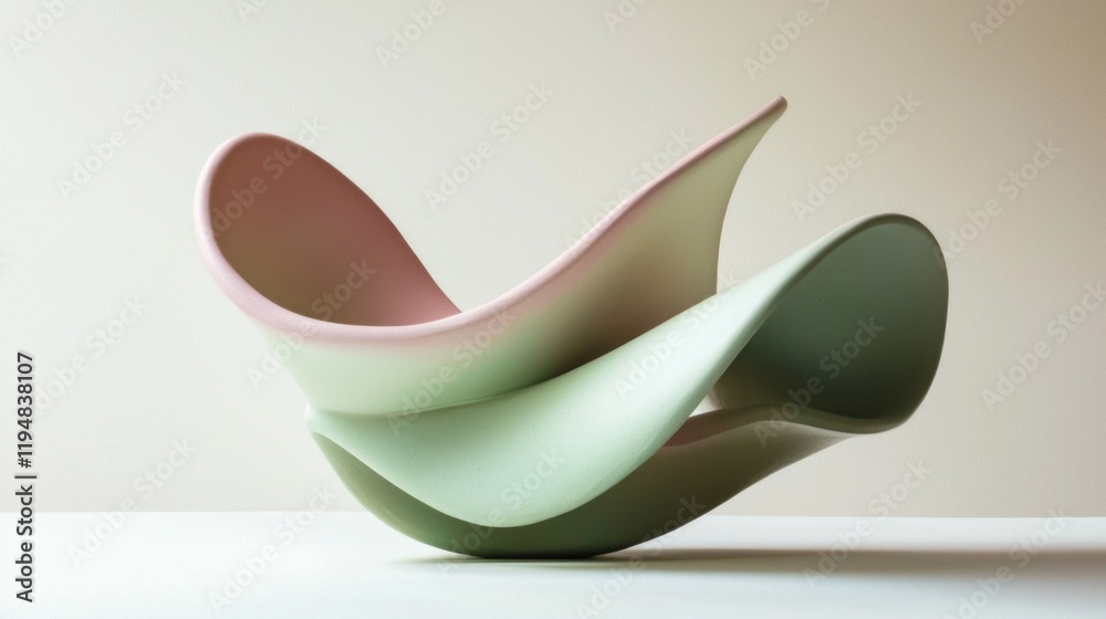 Poster Intricate shapes twist and undulate in a mesmerizing display, showcasing the elegance of flowing forms. The vibrant sage and soft pink colors create a serene and captivating atmosphere