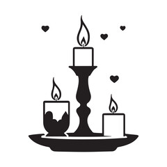  Valentine's Day Romantic Candlelight, vector, silhouette, illustration