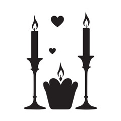  Valentine's Day Romantic Candlelight, vector, silhouette, illustration