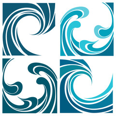 Blue Waves Set. Water Wave Logo abstract design. Liquid shape elements....