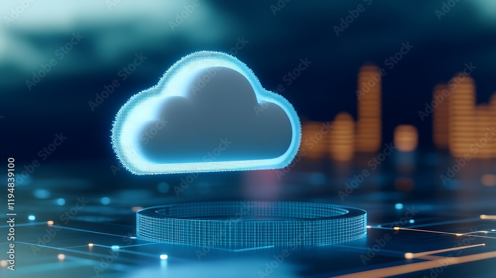 Poster futuristic digital cloud icon with abstract data visualization in technology background