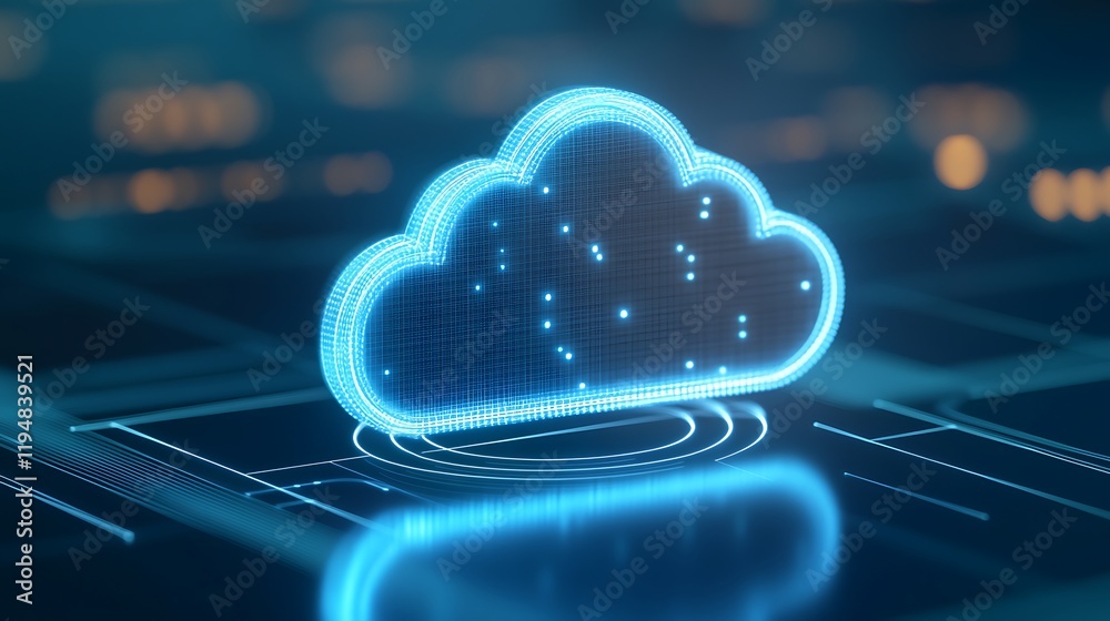 Poster futuristic digital cloud icon with glow effect and data connection on abstract technology background