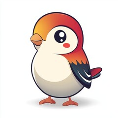 Fototapeta premium Adorable Cartoon Bird with Orange Red and Black Feathers