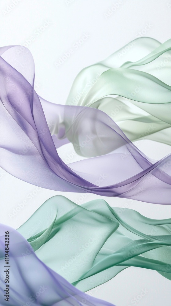 Poster elegant waveforms in soft hues of lavender and green swirl gracefully, creating an enchanting atmosp