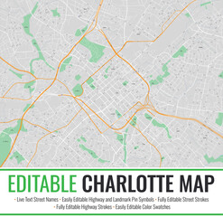 Obraz premium Editable Charlotte, North Carolina Map