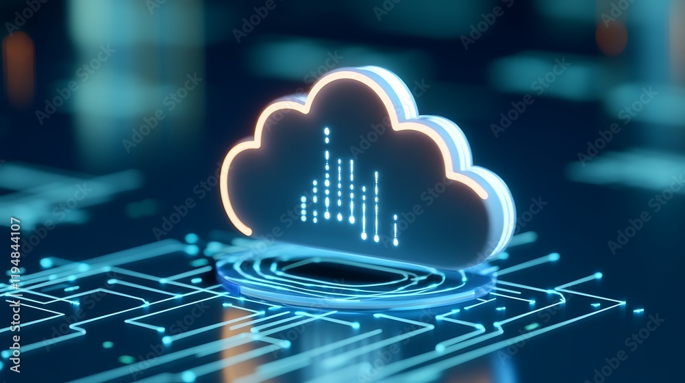 Poster futuristic digital cloud with data visualization and circuit pattern for technology and innovation c