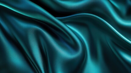 Obraz premium Abstract teal fabric waves background with realistic smooth textures