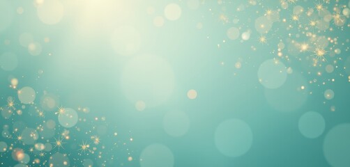 Obraz premium Sparkling bokeh background with pink stars on blue gradient.