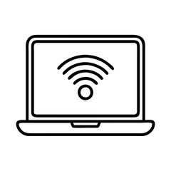 laptop with wi fi signal icon, laptop with wi fi signal line art - simple line art of laptop with wi fi signal, perfect for laptop with wi fi signal logos and icons and themed design 