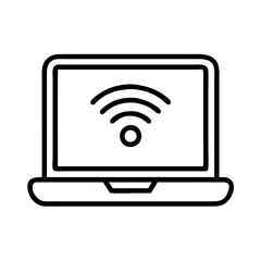laptop with wi fi signal icon, laptop with wi fi signal line art - simple line art of laptop with wi fi signal, perfect for laptop with wi fi signal logos and icons and themed design 