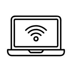 laptop with wi fi signal icon, laptop with wi fi signal line art - simple line art of laptop with wi fi signal, perfect for laptop with wi fi signal logos and icons and themed design 