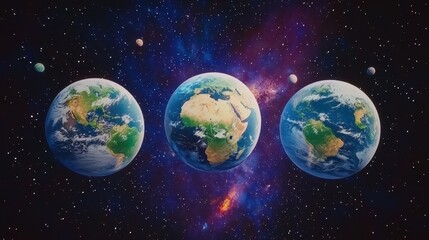 Obraz premium Three Earthlike Planets Orbiting In A Star System