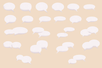 
A collection of white minimalist speech bubbles in a variety of shapes and sizes. The set includes individual bubbles and overlapping pairs, perfect for communication-themed designs, social media pos