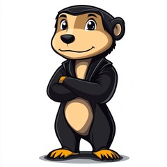 A Cartoon Bear Wearing A Black Jacket Stands Confidently