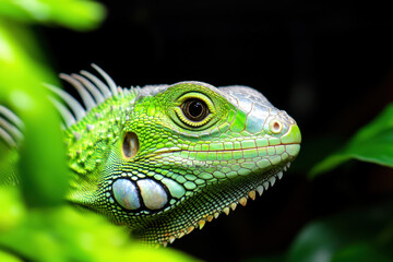 Fototapeta premium A green lizard with a green face and green body
