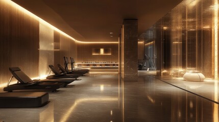 Upscale gym with sleek modern equipment, luxurious finishes, and a spacious layout designed for a premium workout experience