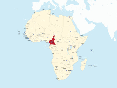 Detailed national location map of CAMEROON within the great continent of Africa