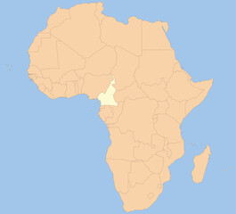 Detailed national location map of CAMEROON within the great continent of Africa