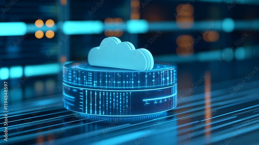 Poster modern cloud computing concept with digital data storage and abstract technology background in 3d re