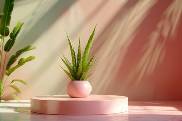 Minimalistic Aloe Vera Plant in Modern Pot on a Soft Background