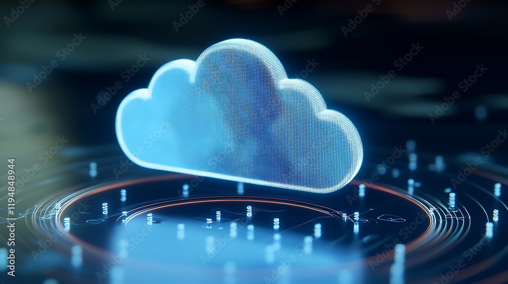 Poster modern cloud computing concept with digital elements representing data storage and technology innova