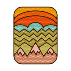 Outdoor adventure badge. Camping adventure label in retro style. Mountain logo graphics for t-shirt. Stock vintage artwork