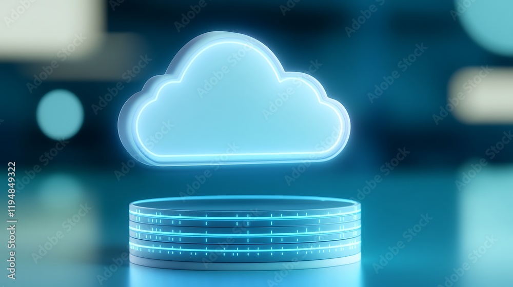 Poster modern cloud computing concept with neon effect and data visualization elements for digital transfor
