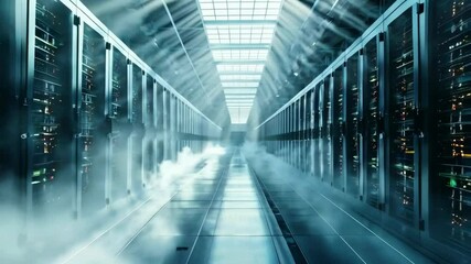 Data center cooling systems with high efficiency and advanced technology solutions in modern server room new beautiful stock video footage animation AI - Powered by Adobe