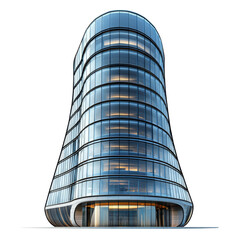 Obraz premium Modern Glass Building with Unique Curved Design Isolated on transparent background
