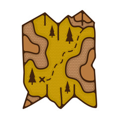 Outdoor adventure badge. Camping adventure label in retro style. Mountain logo graphics for t-shirt. Stock artwork with adventure map