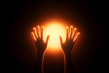 Obraz premium Hands reaching towards a glowing sun symbolizing hope and aspiration.