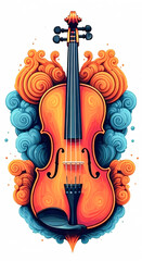 A vibrant digital illustration of a violin, painted in vivid swirls of colors