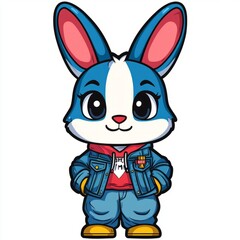 Fototapeta premium A Stylish Blue Bunny Wearing Denim Jacket And Jeans