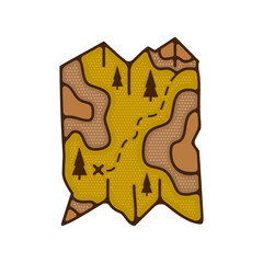 Outdoor adventure badge in form of map. Camping adventure label in retro style. Mountain logo graphics for t-shirt. Stock artwork